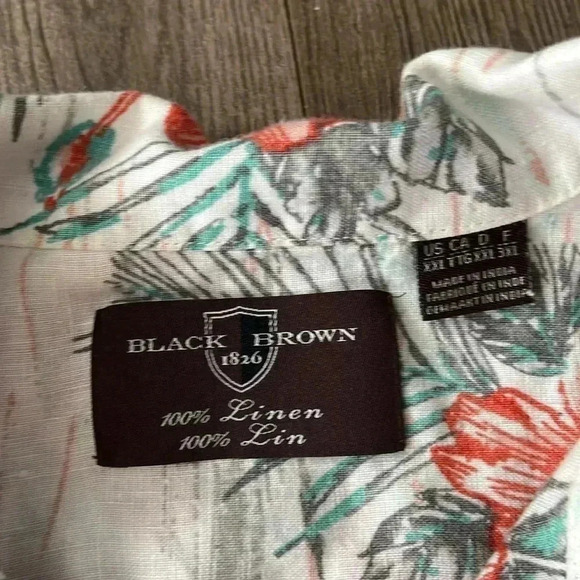 [XXL]Black Brown 1826 Linen Hawaii Floral S/S Button Up  Shirt Men - Picture 2 of 5